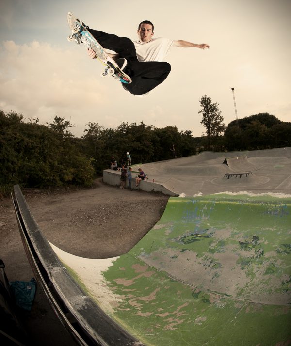 This quarter pipe was the largest thing at this park by 6 feet, a chill park with the optional buck exhibit. It was so hard to get speed for this thing, note the roller. Brad coming in hot, off a slappy grind, big ass stale fish. Malmo Sweden