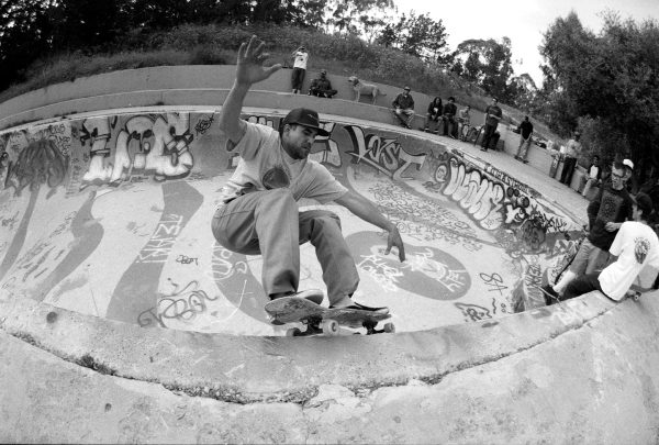 Aaron Godoy. Frontside grind into the shallow end. Photo: J. Hay