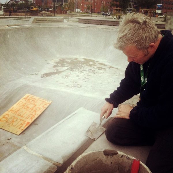 J Mag putting the finishing touches to the fresh crop of pool coping at Stappel.  Photo: Phil Evans