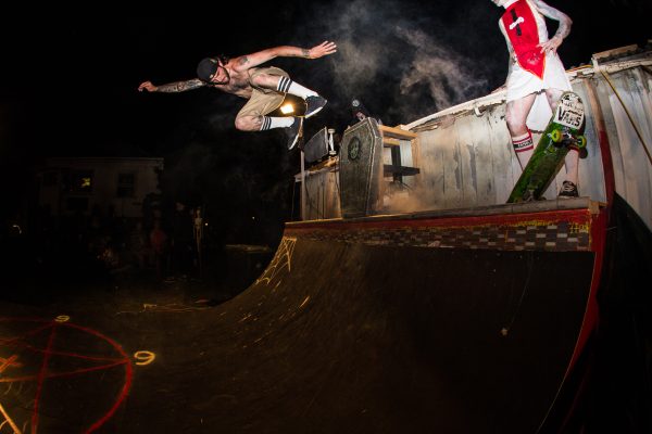 Vaughan Marks had to work hard for this perfect kickflip up into the skatchy tombstone