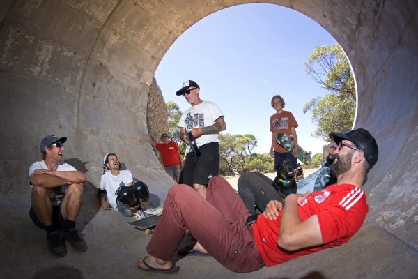 Lunchtime break in the shade of the pipe.