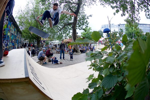 Aaron Wilmot from Scotland. Frontside kick flip on the wooden ramps built for the Shitfootmongoland tradeshow.  Photo: J. Hay