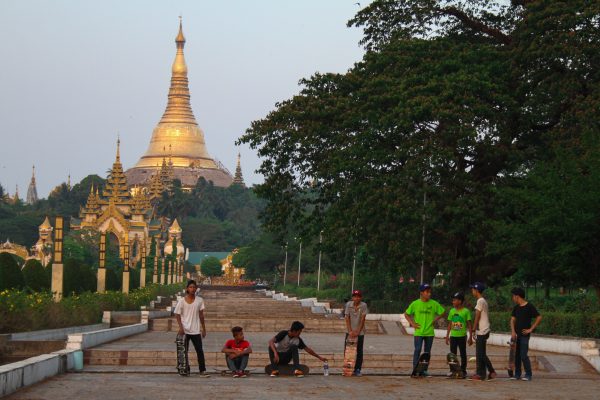 Local skateboarders at People's Park, Myanmar.