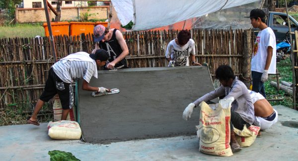 Quarter pipe built with locals. April 2015.