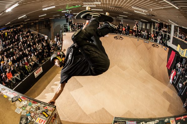 Frontside invert over the channel. Photo: Eddie Think