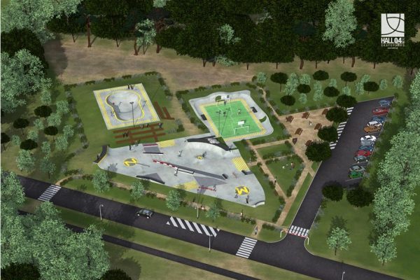Mimizan skatepark bowl and street course and extra recreation area designed in full by HALL04