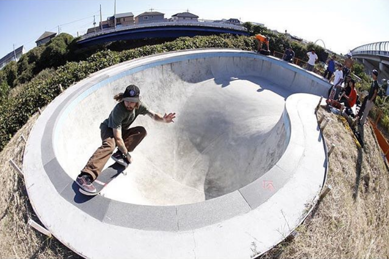 Kevin Kowalski dials it in across the custom pool blocks somewhere in Japan. Photo: Bryce Kanights